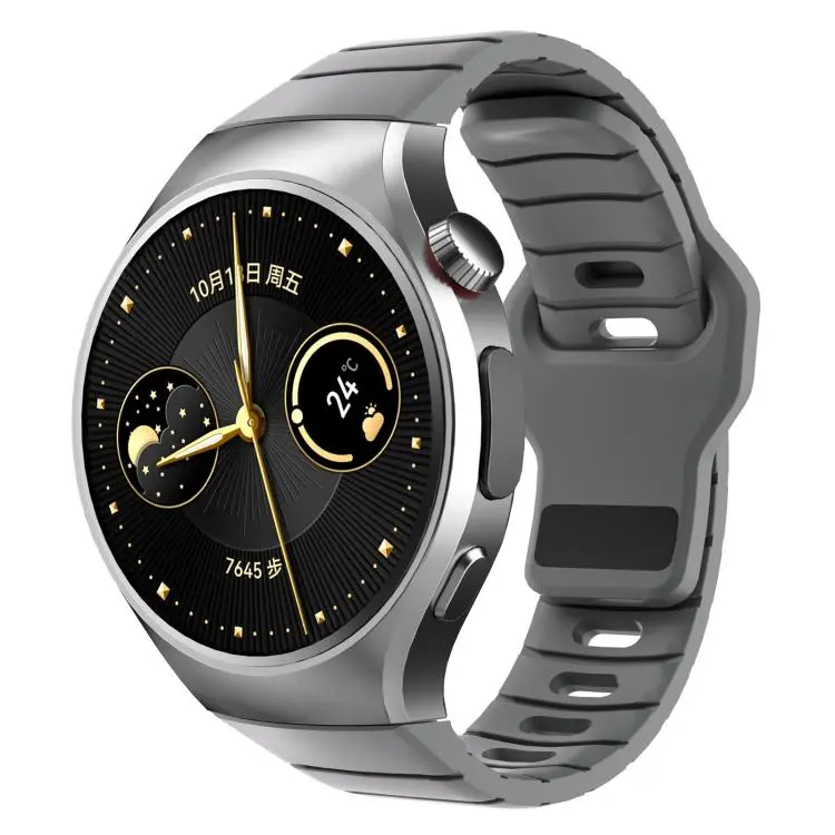 For Huawei Watch 5 46mm Dedicated Connector Armor-Style Reverse Buckle Silicone Watch Band(Gray)