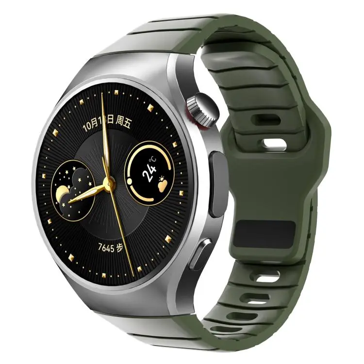 For Huawei Watch 5 46mm Dedicated Connector Armor-Style Reverse Buckle Silicone Watch Band(Green)