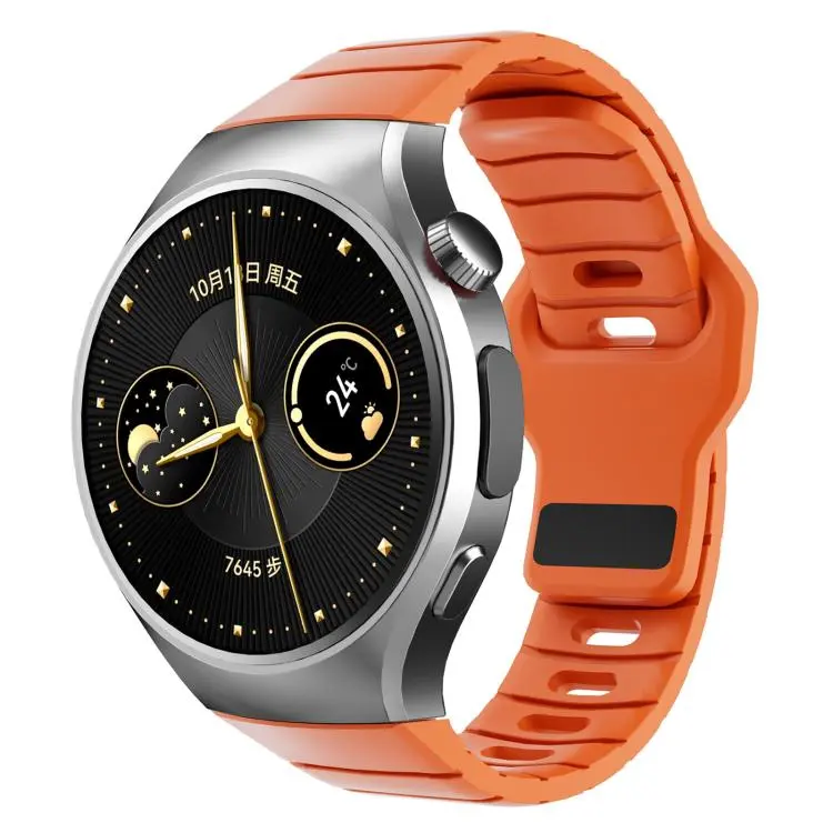 For Huawei Watch 5 46mm Dedicated Connector Armor-Style Reverse Buckle Silicone Watch Band(Orange)