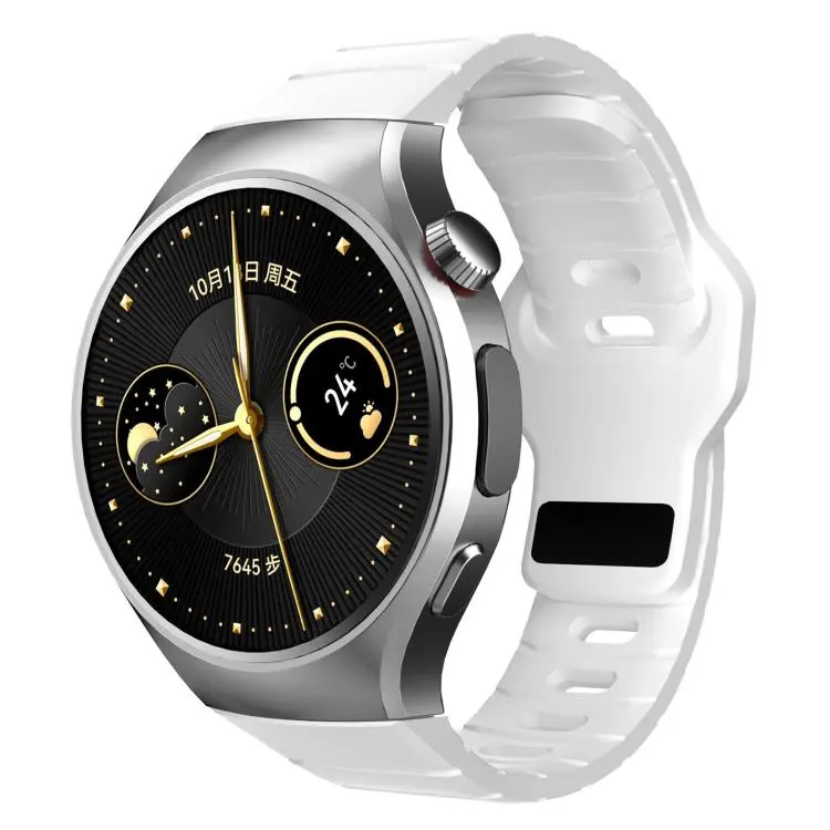 For Huawei Watch 5 46mm Dedicated Connector Armor-Style Reverse Buckle Silicone Watch Band(White)