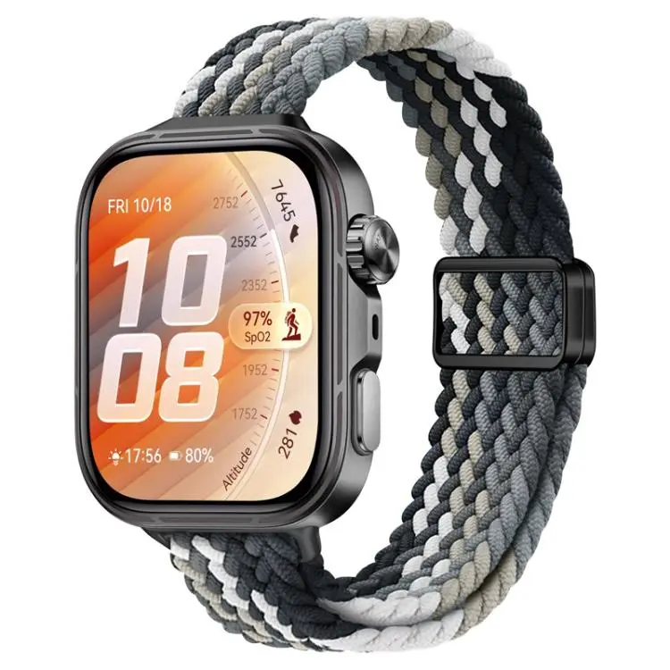 For Huawei Watch Fit 5 / Fit 5 Pro / Fit 4 Slim Magnetic Buckle Nylon Braided Watch Band(Black Cochineal)