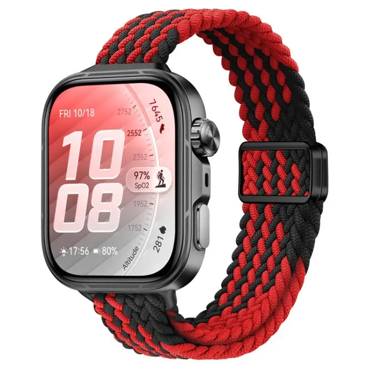 For Huawei Watch Fit 5 / Fit 5 Pro / Fit 4 Slim Magnetic Buckle Nylon Braided Watch Band(Black Red)