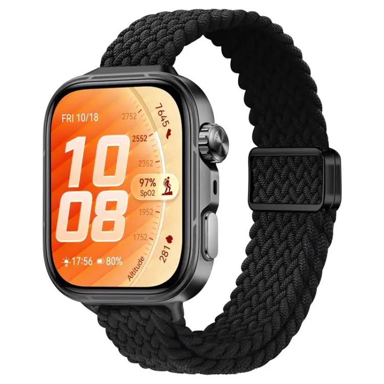 For Huawei Watch Fit 5 / Fit 5 Pro / Fit 4 Slim Magnetic Buckle Nylon Braided Watch Band(Black)