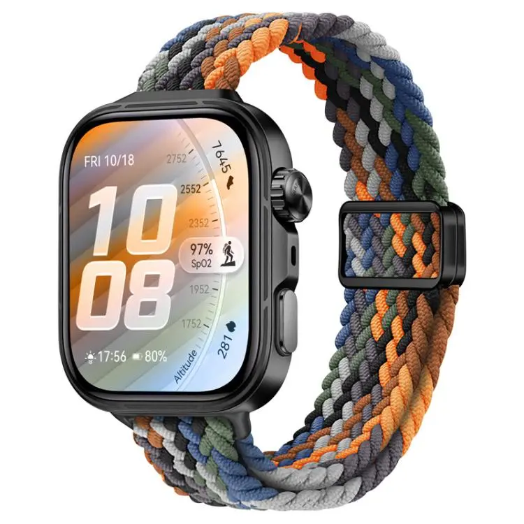 For Huawei Watch Fit 5 / Fit 5 Pro / Fit 4 Slim Magnetic Buckle Nylon Braided Watch Band(Camouflage Colorful)