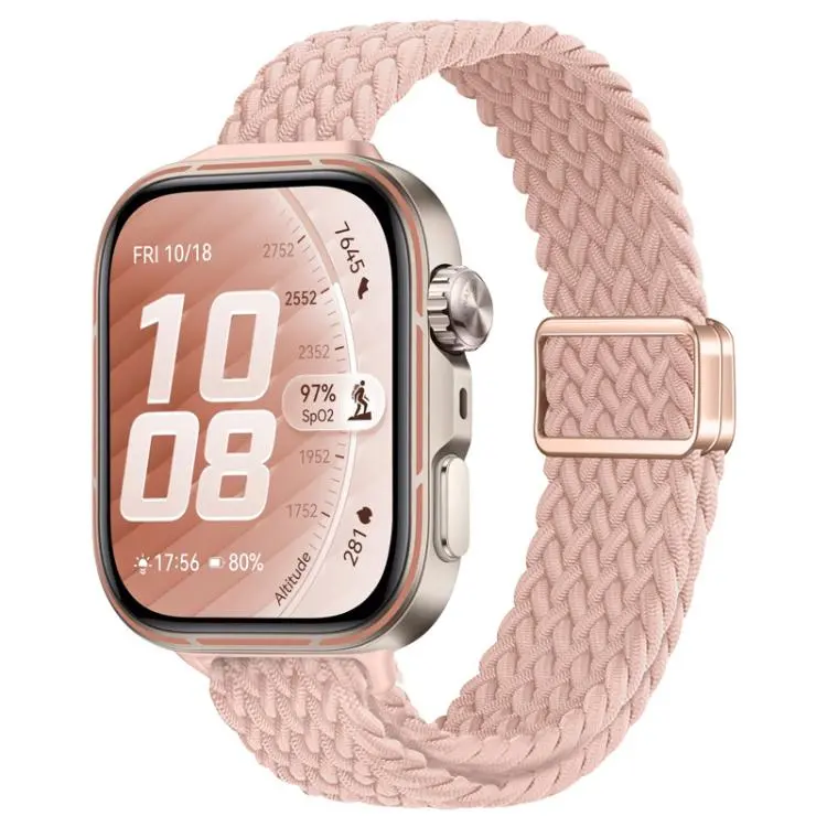 For Huawei Watch Fit 5 / Fit 5 Pro / Fit 4 Slim Magnetic Buckle Nylon Braided Watch Band(Creamy Pink Sand)