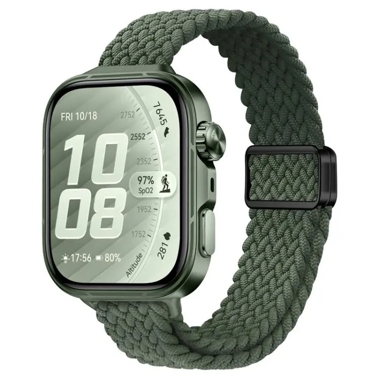 For Huawei Watch Fit 5 / Fit 5 Pro / Fit 4 Slim Magnetic Buckle Nylon Braided Watch Band(Dark Olive Green)