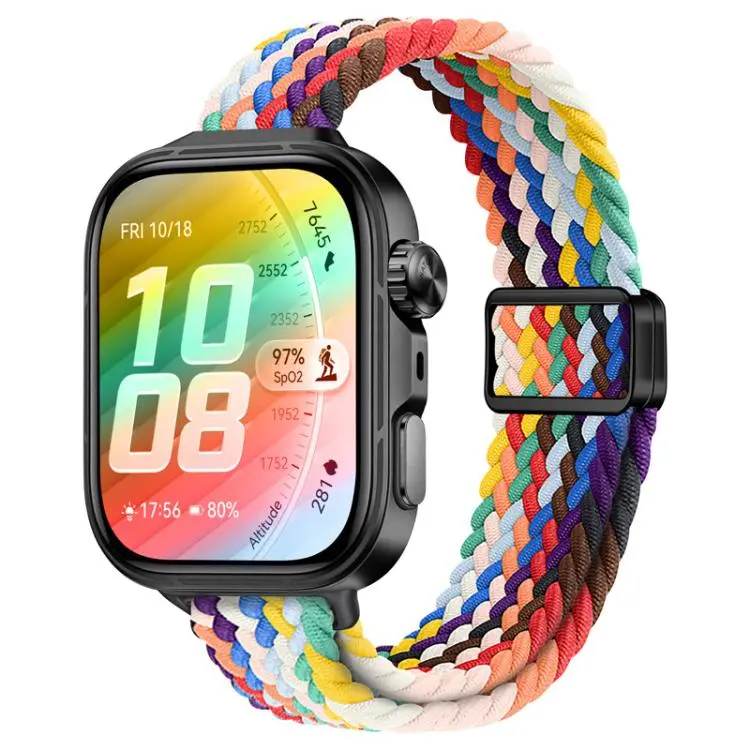 For Huawei Watch Fit 5 / Fit 5 Pro / Fit 4 Slim Magnetic Buckle Nylon Braided Watch Band(Rainbow)