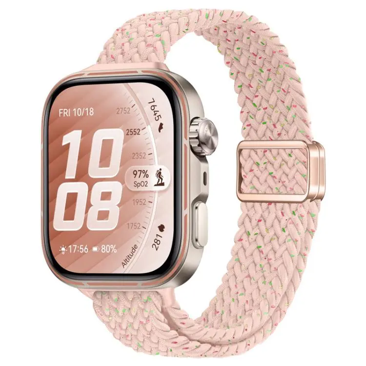 For Huawei Watch Fit 5 / Fit 5 Pro / Fit 4 Slim Magnetic Buckle Nylon Braided Watch Band(Starlight Pink)