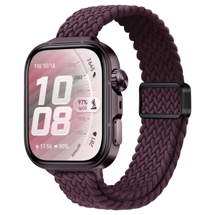 For Huawei Watch Fit 5 / Fit 5 Pro / Fit 4 Slim Magnetic Buckle Nylon Braided Watch Band(Vermillion Cherry)