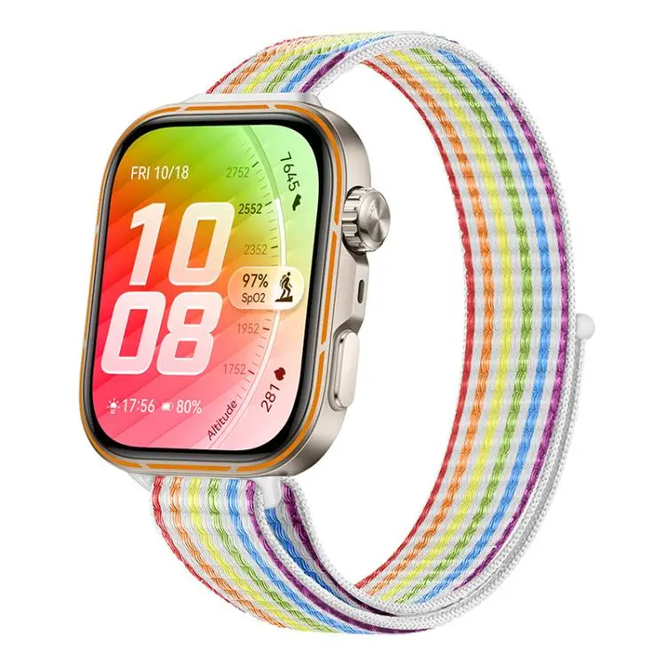 For Huawei Watch Fit 5 / Fit 5 Pro / Fit 4 Slim Style Nylon Hook And Loop Fastener Watch Band(Rainbow)