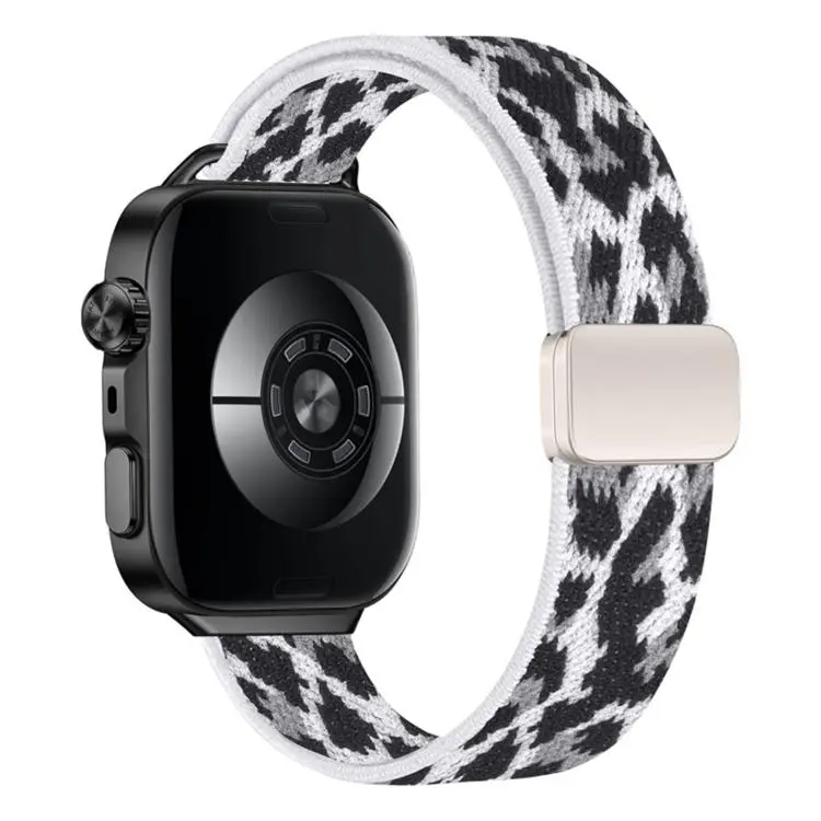 For Huawei Watch Fit5 / Fit5 Pro / Fit4 Slim Magnetic Buckle Elastic Nylon Watch Band(White Leopard Pattern)