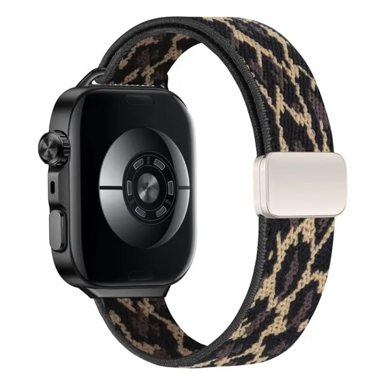 For Huawei Watch Fit5 / Fit5 Pro / Fit4 Slim Magnetic Buckle Elastic Nylon Watch Band(Yellow Leopard Pattern)