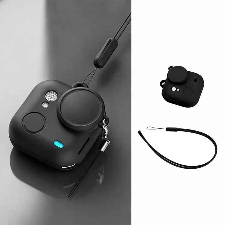 For Insta360 Go Ultra Silicone Protective Full-Body Camera Cover with Neck Strap and Lens Anti-Loss Strap(Black)