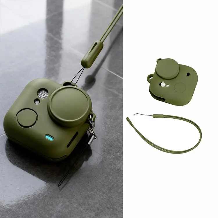 For Insta360 Go Ultra Silicone Protective Full-Body Camera Cover with Neck Strap and Lens Anti-Loss Strap(Green)