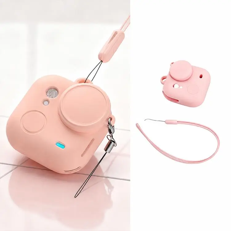 For Insta360 Go Ultra Silicone Protective Full-Body Camera Cover with Neck Strap and Lens Anti-Loss Strap(Pink)
