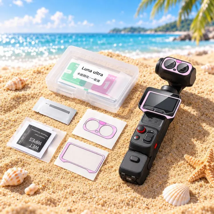 For Insta360 Luna Ultra Cute Screen Protector Tempered Glass Anti-Glare Lens Film Kit(Pink)
