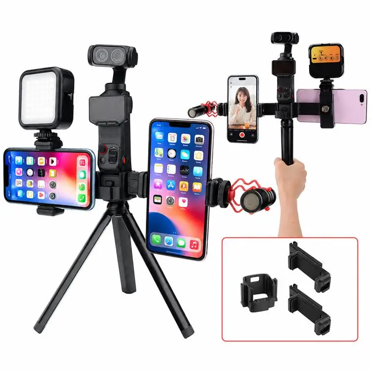 For Insta360 Luna Ultra Live Broadcast Dual Phone Bracket Rotatable Phone Clamp Extension Mount(Black)