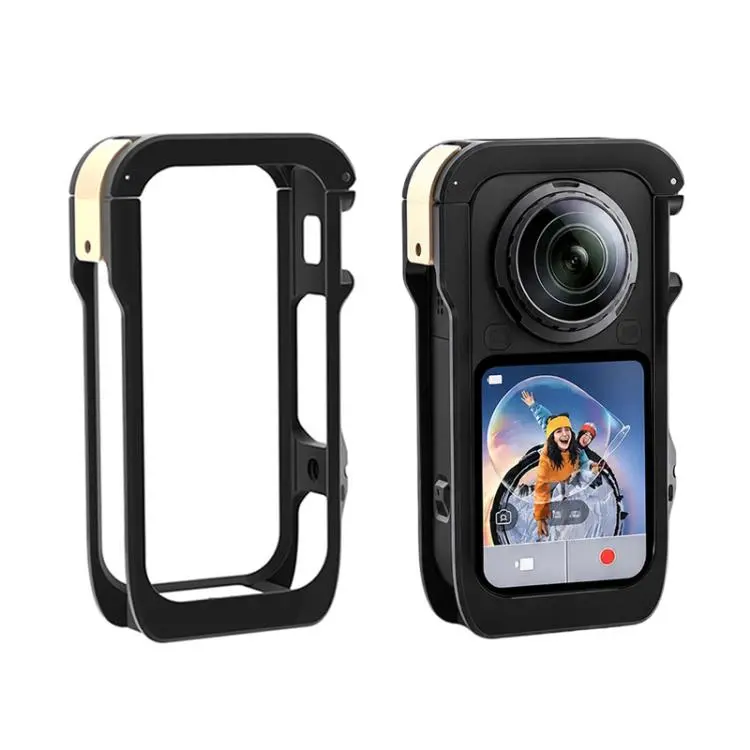 For Insta360 X6 Aluminum Alloy Camera Cage Magnetic Quick-Release Metal Frame with Cold Shoe Mount(Black)