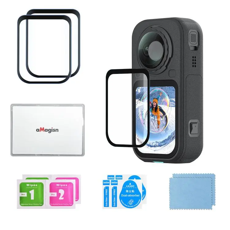 For Insta360 X6 aMagisn Tempered Glass Screen Protector HD Clear Anti-Scratch Protective Film 2 Sets
