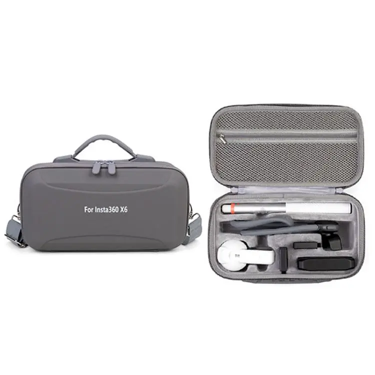 For Insta360 X6 Camera Kit Hard Shell Carrying Case Waterproof Travel Storage Bag with Shoulder Strap(With Text Grey)