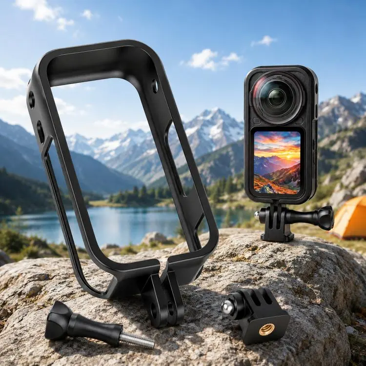 For Insta360 X6 Frame Cage Drop-Resistant Protective Case Shel with 1/4-inch Mount Adapter(Black)
