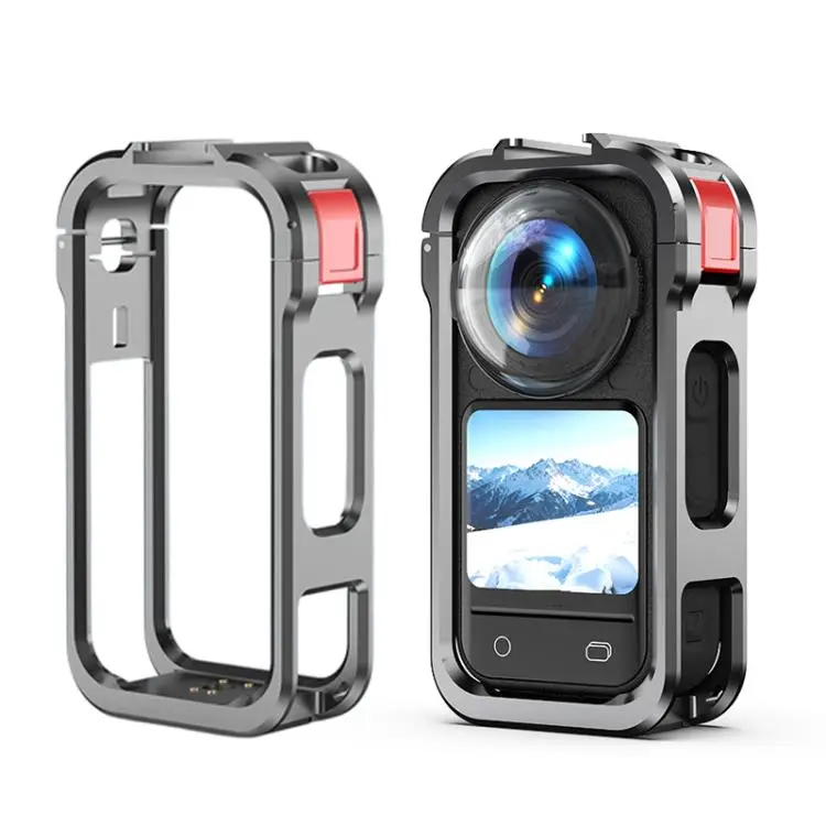 For Insta360 X6 Metal Magnetic Quick-Release Frame Cage Protective Camera Housing With Cold Shoe(Silver Grey)