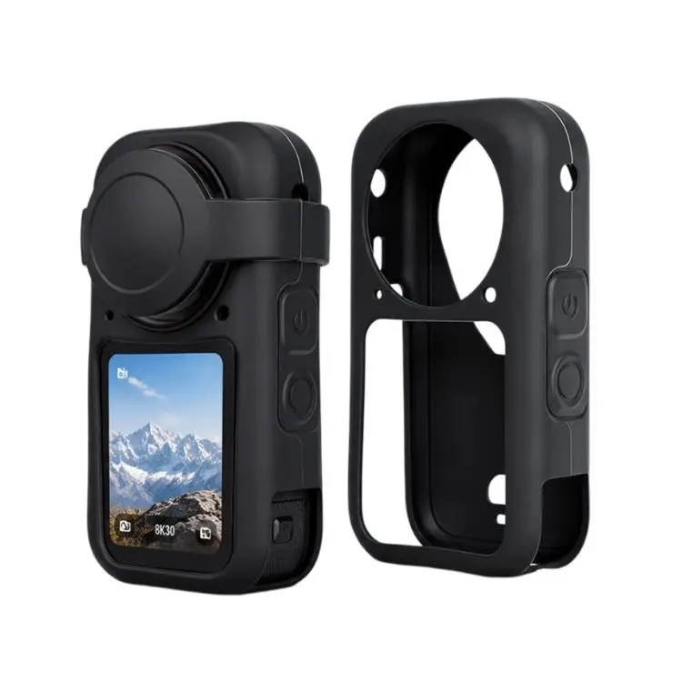 For Insta360 X6 Silicone Protective Case & Lens Cap Set Soft Body Sleeve Cover(Black)