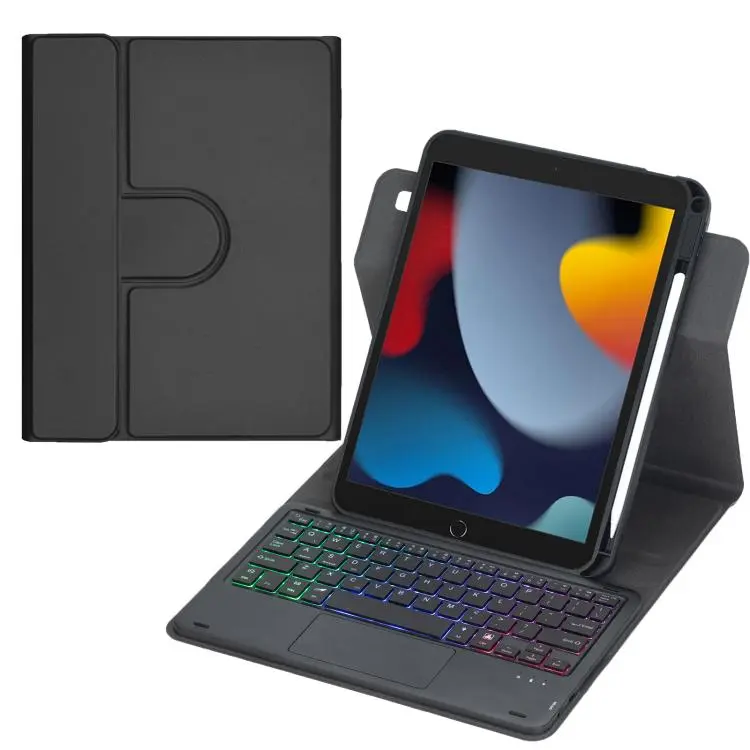 For iPad 10.2 2021 / 2019 / iPad Air 3 360-degree Rotation Backlight Bluetooth Keyboard Leather Tablet Case with Touchpad(Black)