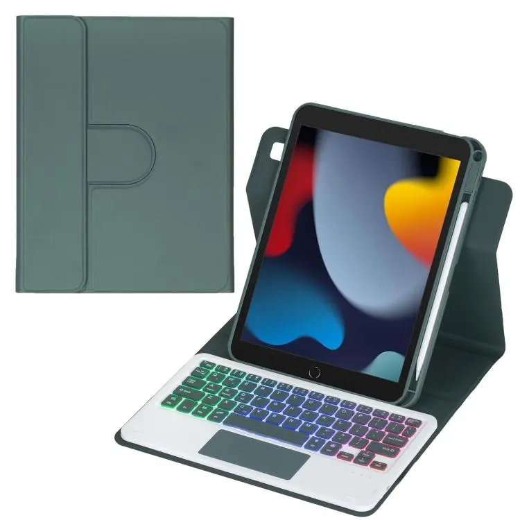 For iPad 10.2 2021 / 2019 / iPad Air 3 360-degree Rotation Backlight Bluetooth Keyboard Leather Tablet Case with Touchpad(Dark Green)