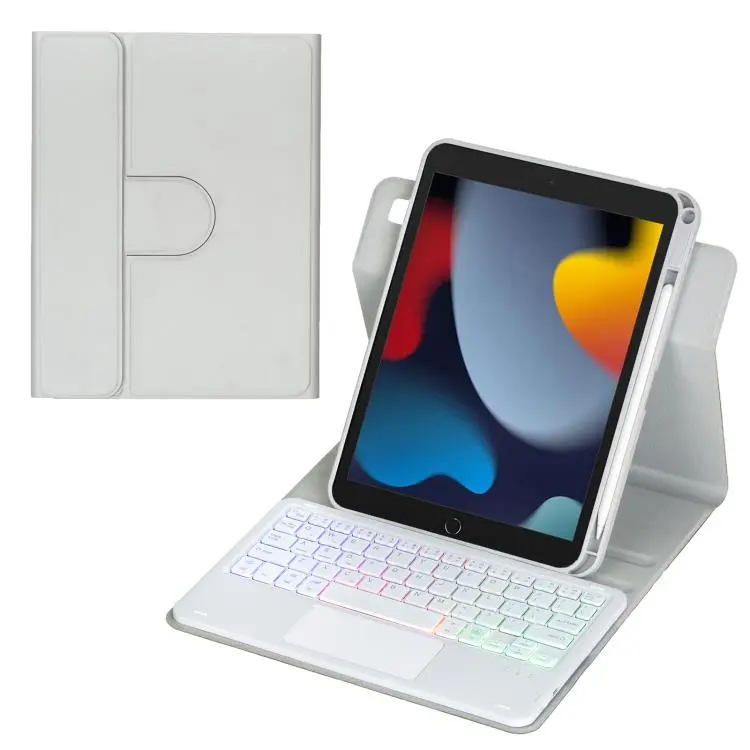 For iPad 10.2 2021 / 2019 / iPad Air 3 360-degree Rotation Backlight Bluetooth Keyboard Leather Tablet Case with Touchpad(Grey)