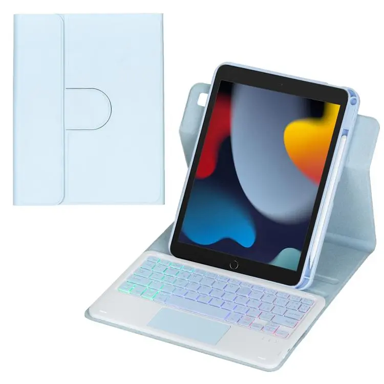 For iPad 10.2 2021 / 2019 / iPad Air 3 360-degree Rotation Backlight Bluetooth Keyboard Leather Tablet Case with Touchpad(Ice Blue)