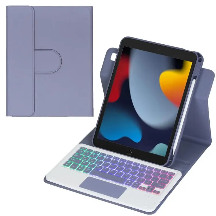 For iPad 10.2 2021 / 2019 / iPad Air 3 360-degree Rotation Backlight Bluetooth Keyboard Leather Tablet Case with Touchpad(Lavender Purple)