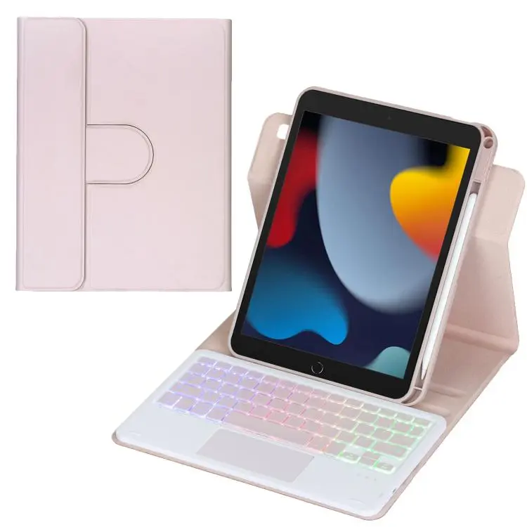 For iPad 10.2 2021 / 2019 / iPad Air 3 360-degree Rotation Backlight Bluetooth Keyboard Leather Tablet Case with Touchpad(Pink)