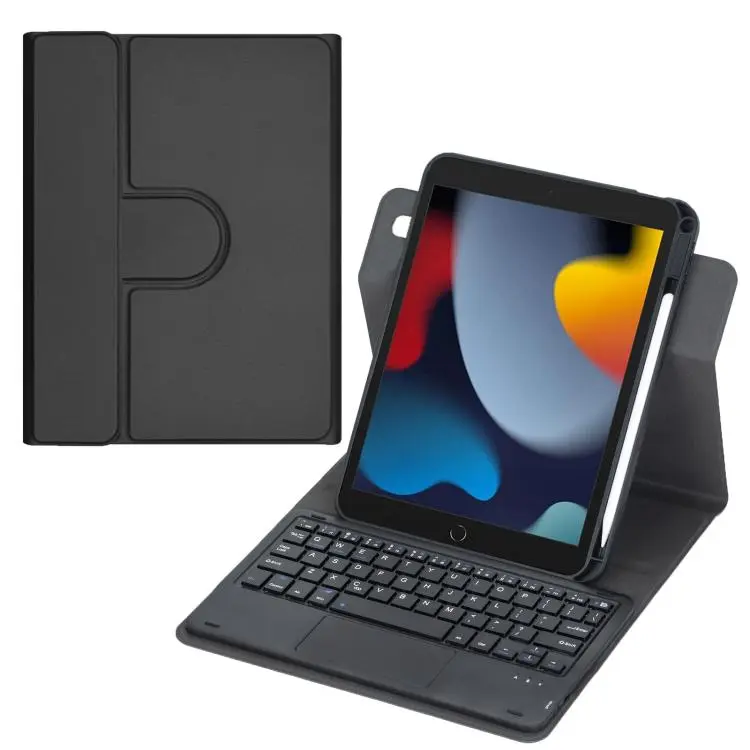 For iPad 10.2 2021 / 2019 / iPad Air 3 360-degree Rotation Bluetooth Keyboard Leather Tablet Case with Touchpad(Black)