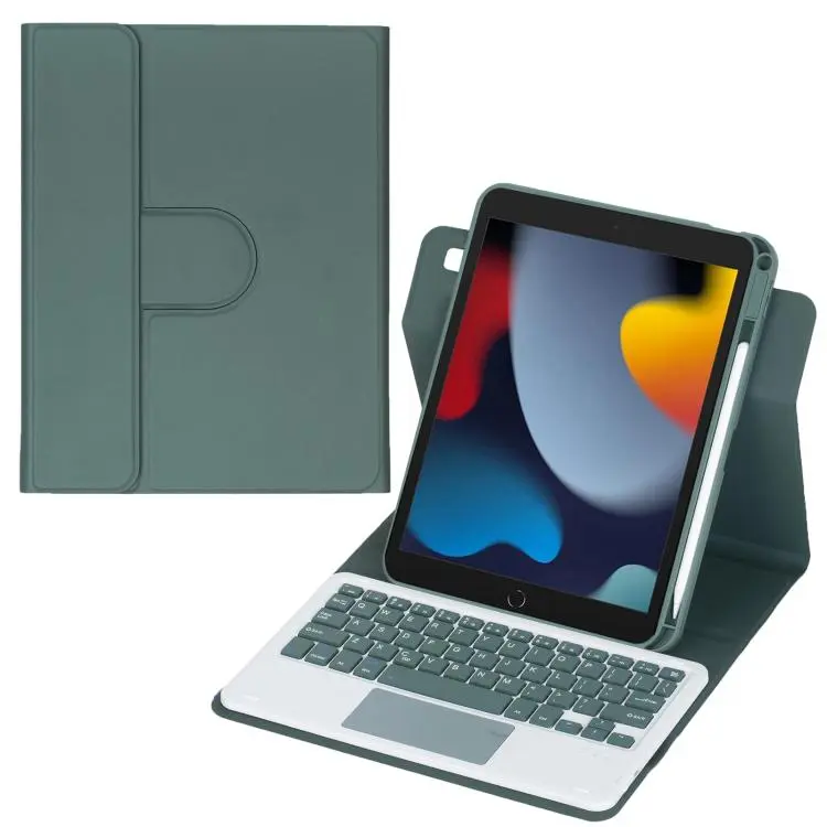 For iPad 10.2 2021 / 2019 / iPad Air 3 360-degree Rotation Bluetooth Keyboard Leather Tablet Case with Touchpad(Dark Green)