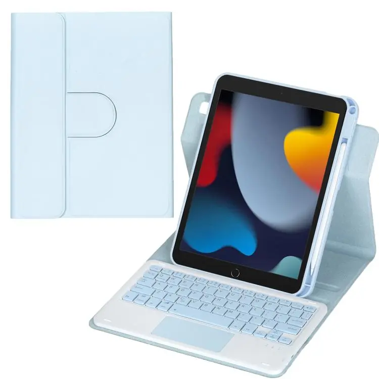 For iPad 10.2 2021 / 2019 / iPad Air 3 360-degree Rotation Bluetooth Keyboard Leather Tablet Case with Touchpad(Ice Blue)