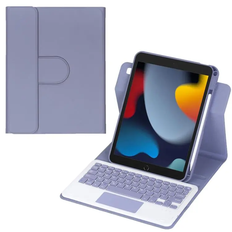 For iPad 10.2 2021 / 2019 / iPad Air 3 360-degree Rotation Bluetooth Keyboard Leather Tablet Case with Touchpad(Lavender Purple)