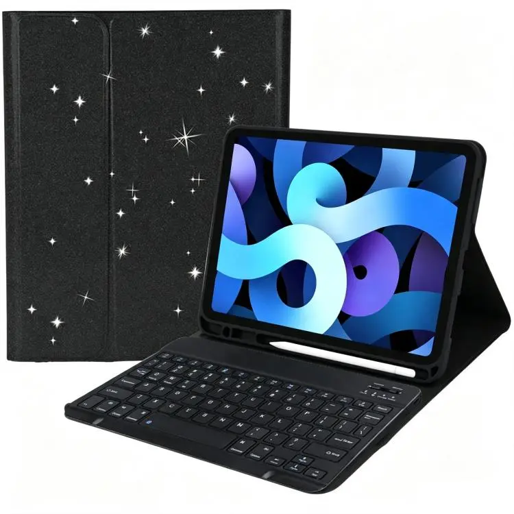 For iPad 10.2 2021 / 2020 / 2019 Glitter Powder Smart Tablet Leather Case with Detachable BT Keyboard(Black)