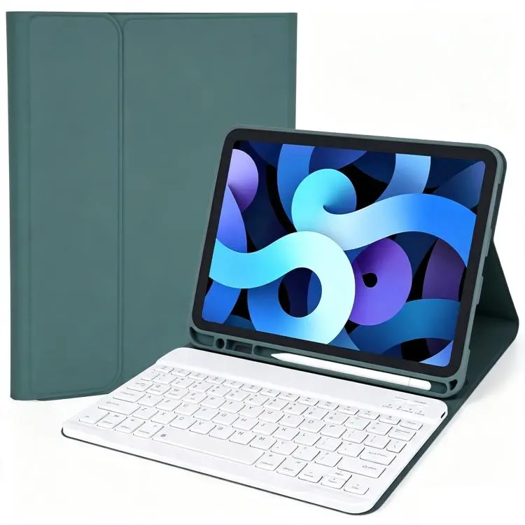 For iPad 10.2 2021 / 2020 / 2019 Solid Color Smart Tablet Leather Case with Detachable BT Keyboard(Dark Green)