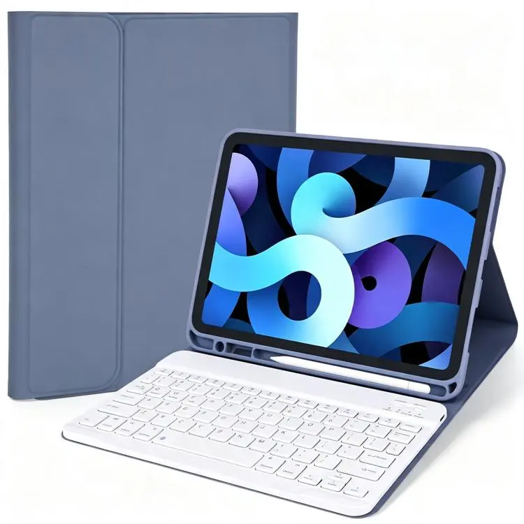 For iPad 10.2 2021 / 2020 / 2019 Solid Color Smart Tablet Leather Case with Detachable BT Keyboard(Purple Grey)