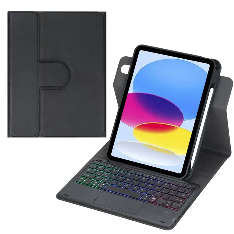 For iPad 2025 / 2022 360-degree Rotation Backlight Bluetooth Keyboard Leather Tablet Case with Touchpad(Black)