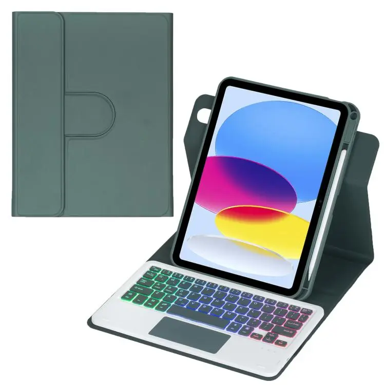 For iPad 2025 / 2022 360-degree Rotation Backlight Bluetooth Keyboard Leather Tablet Case with Touchpad(Dark Green)