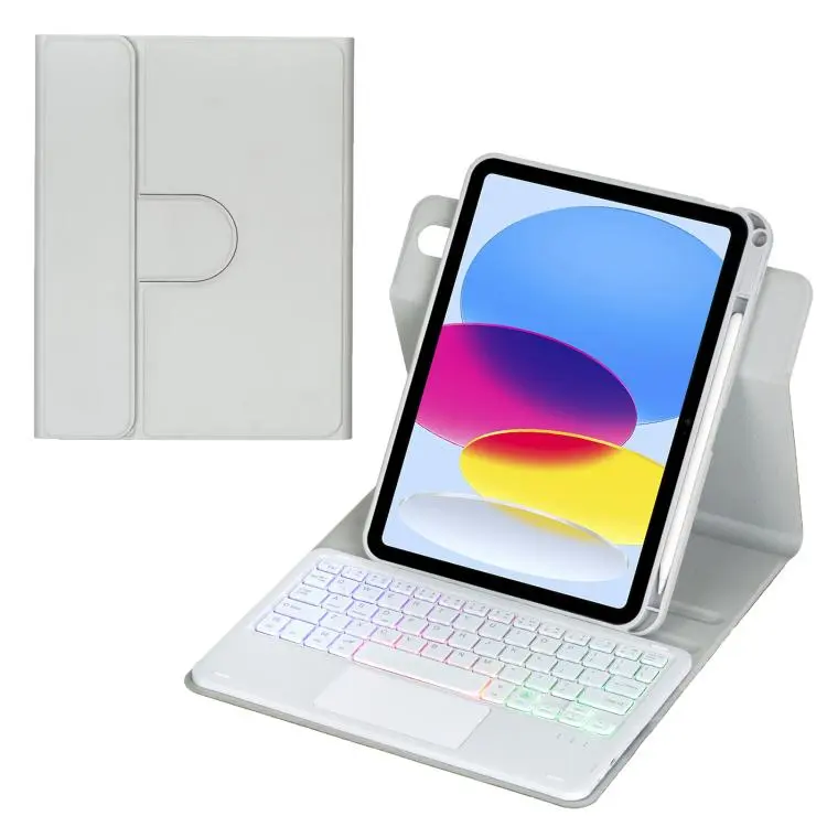 For iPad 2025 / 2022 360-degree Rotation Backlight Bluetooth Keyboard Leather Tablet Case with Touchpad(Grey)