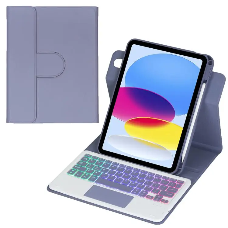 For iPad 2025 / 2022 360-degree Rotation Backlight Bluetooth Keyboard Leather Tablet Case with Touchpad(Lavender Purple)