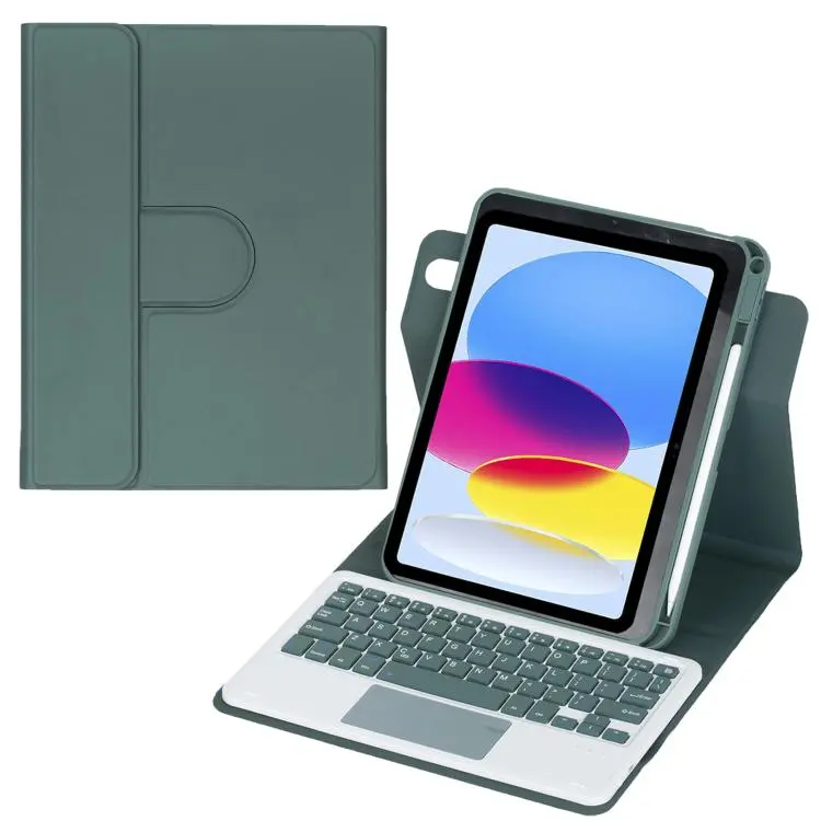 For iPad 2025 / 2022 360-degree Rotation Bluetooth Keyboard Leather Tablet Case with Touchpad(Dark Green)