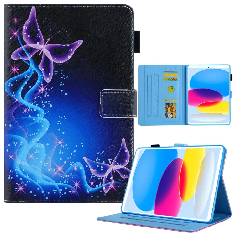 For iPad 2025 / 2022 Colored Drawing Leather Smart Tablet Case(Dual Purple Butterflies)