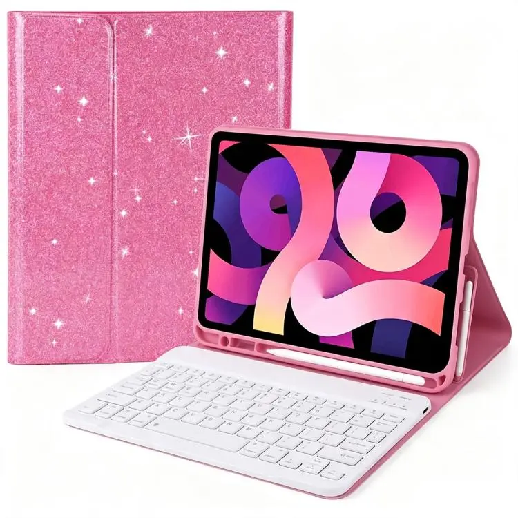 For iPad 2025 / 2022 Glitter Powder Smart Tablet Leather Case with Detachable BT Keyboard(Pink)