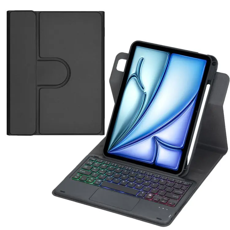 For iPad Air 11 2025 / iPad Pro 11 2022 360-degree Rotation Backlight Bluetooth Keyboard Leather Tablet Case with Touchpad(Black)