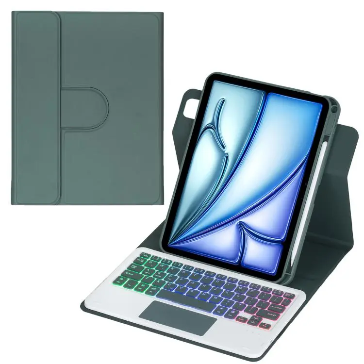 For iPad Air 11 2025 / iPad Pro 11 2022 360-degree Rotation Backlight Bluetooth Keyboard Leather Tablet Case with Touchpad(Dark Green)