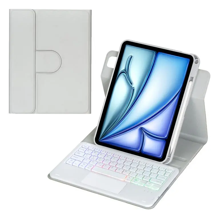 For iPad Air 11 2025 / iPad Pro 11 2022 360-degree Rotation Backlight Bluetooth Keyboard Leather Tablet Case with Touchpad(Grey)